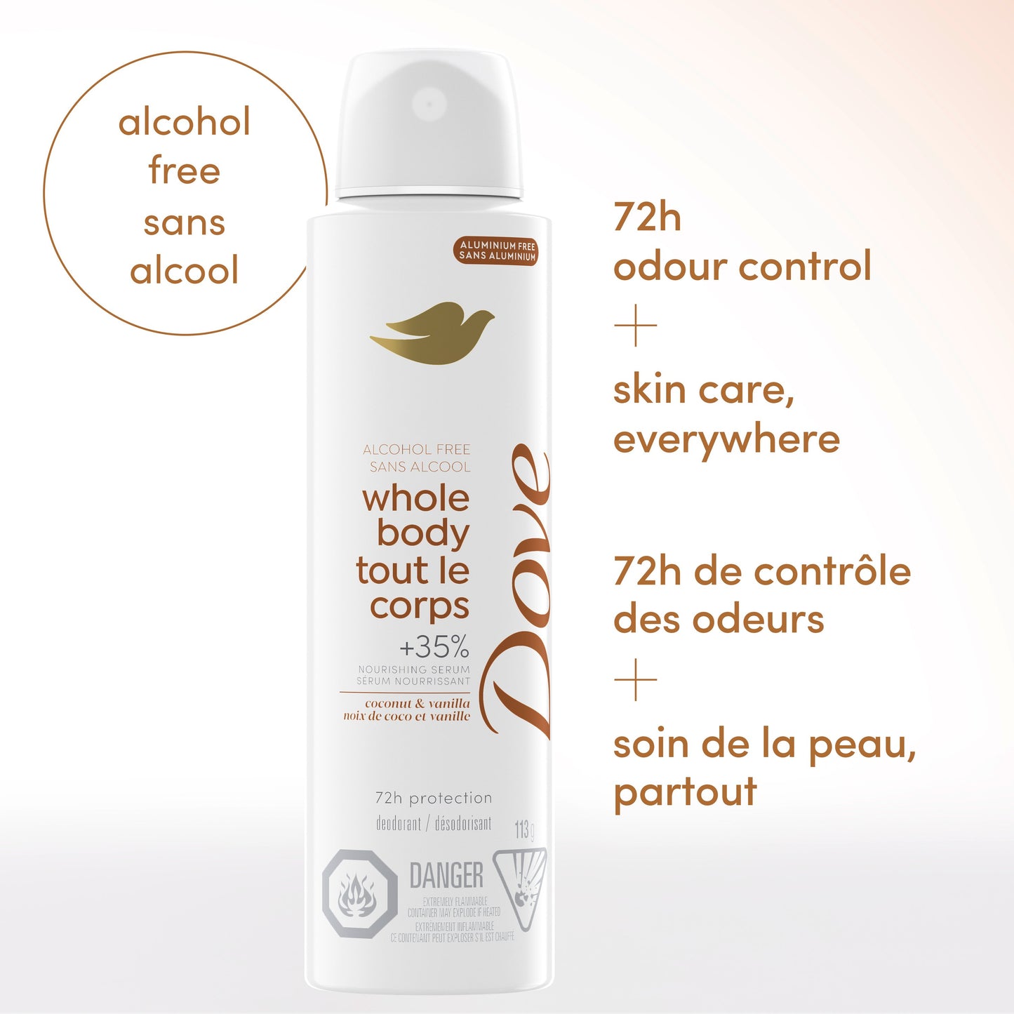 Dove Aluminum Free Sensitive Whole Body Deodorant Spray - Coconut & Vanilla