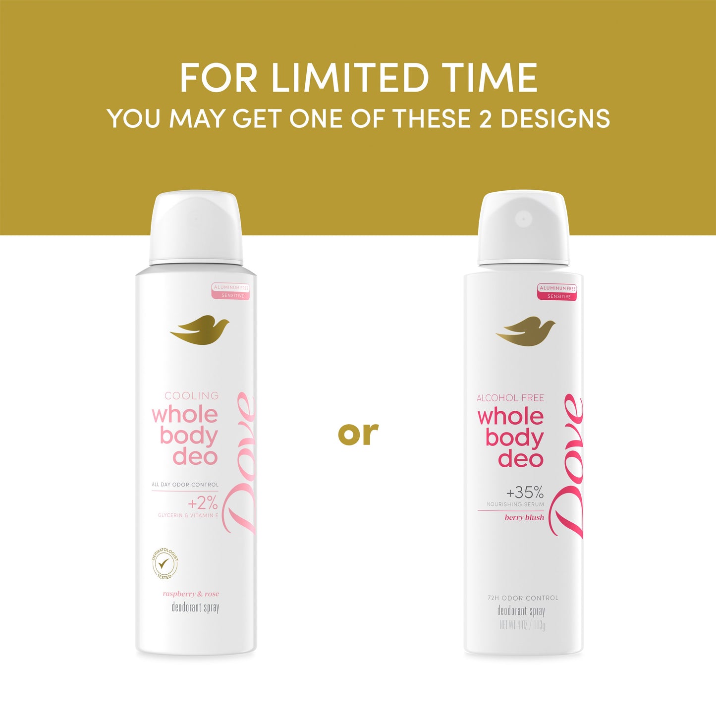 Dove Aluminum Free Sensitive Whole Body Deodorant Spray - Berry Blush