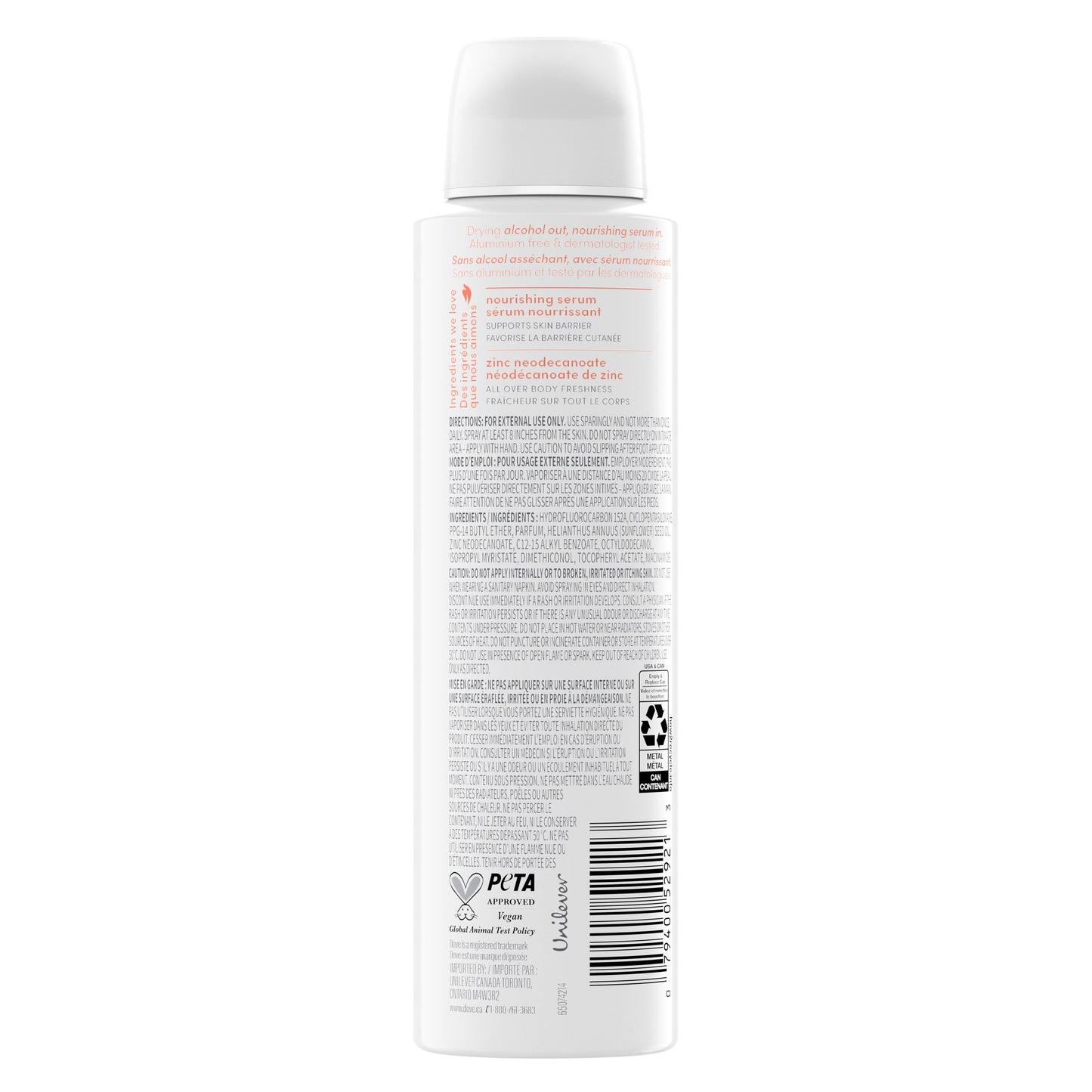 Dove Aluminum Free Sensitive Whole Body Deodorant Spray - Peach Glow