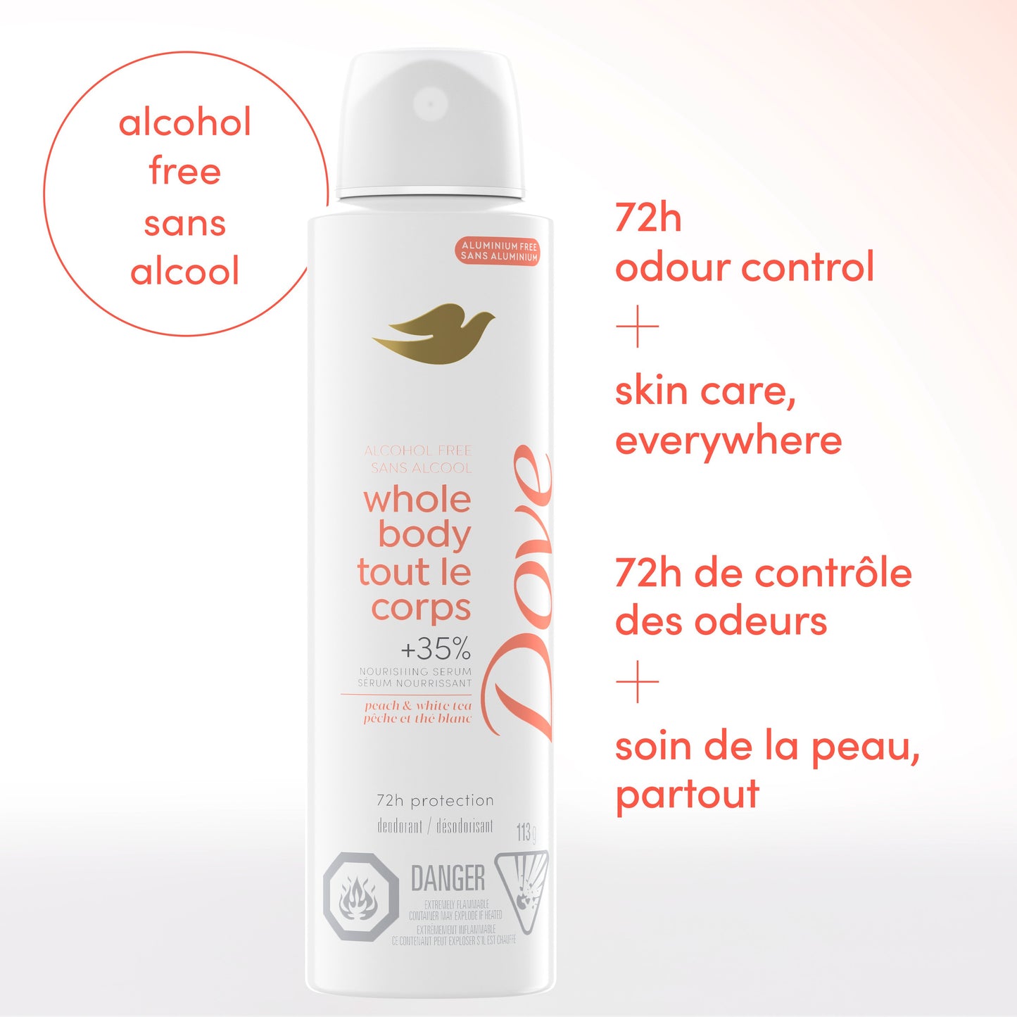 Dove Aluminum Free Sensitive Whole Body Deodorant Spray - Peach Glow