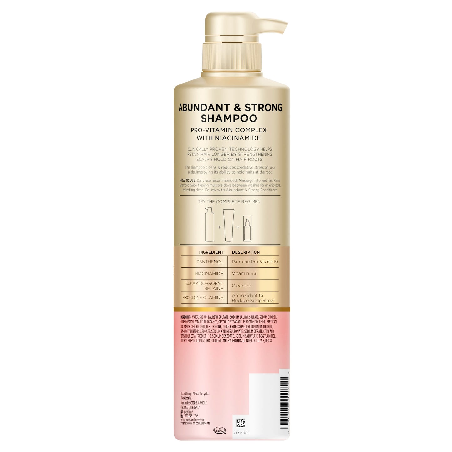 Pantene Abundant & Strong Shampoo with Pro-Vitamin B5 Complex and Niacinamide, 13.5 oz
