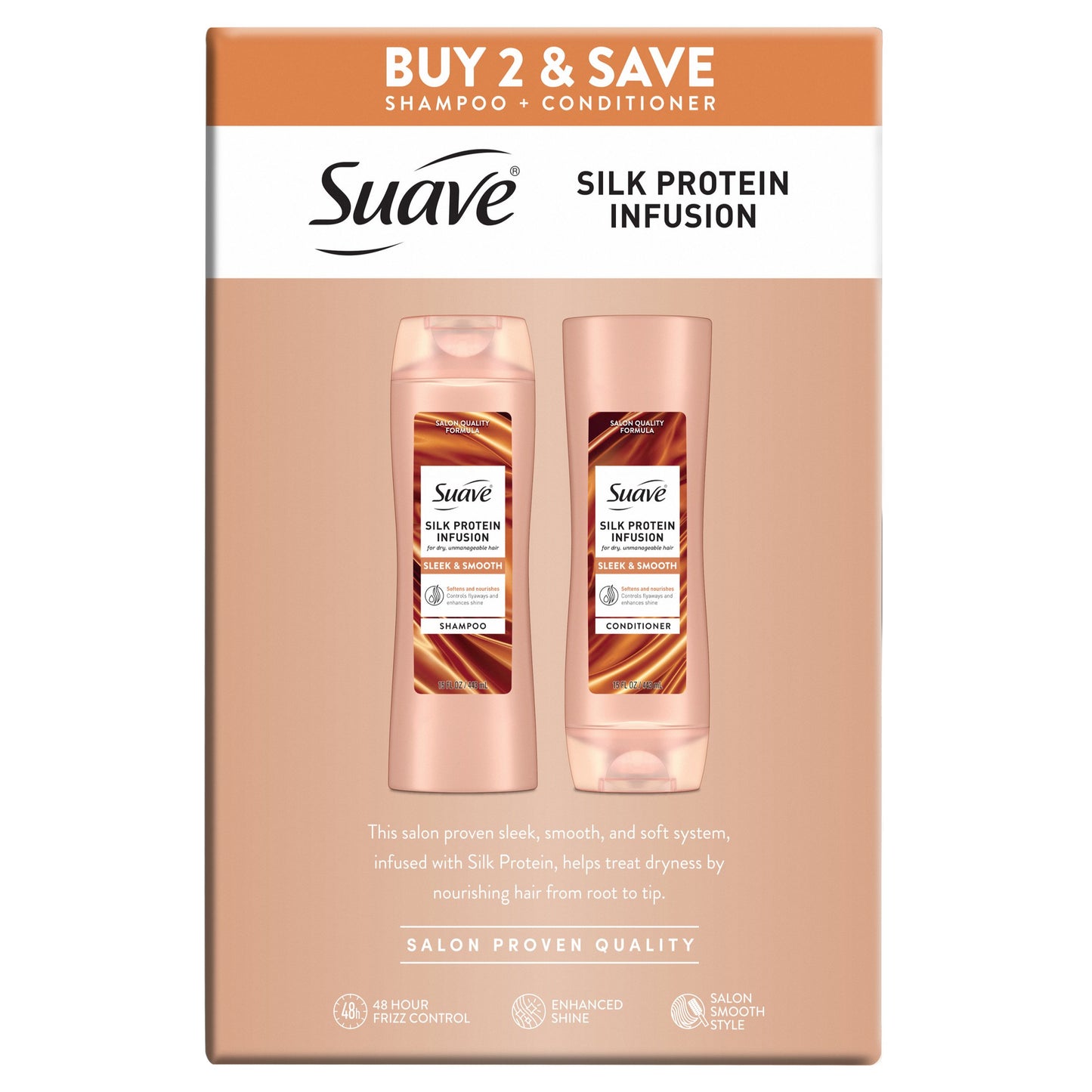 Suave Silk Protein Infusion Sleek & Smooth Shampoo & Conditioner 2 pk