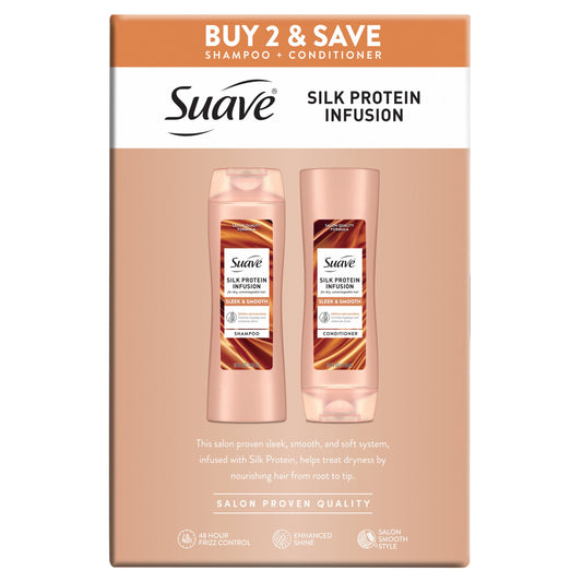 Suave Silk Protein Infusion Sleek & Smooth Shampoo & Conditioner 2 pk