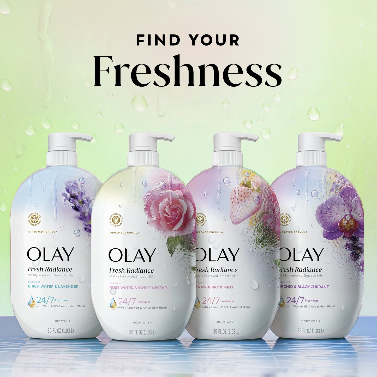 Olay Fresh Radiance Body Wash with Essence of Rose Water and Sweet Nectar, Vitamin B3 and Antioxidant Blend