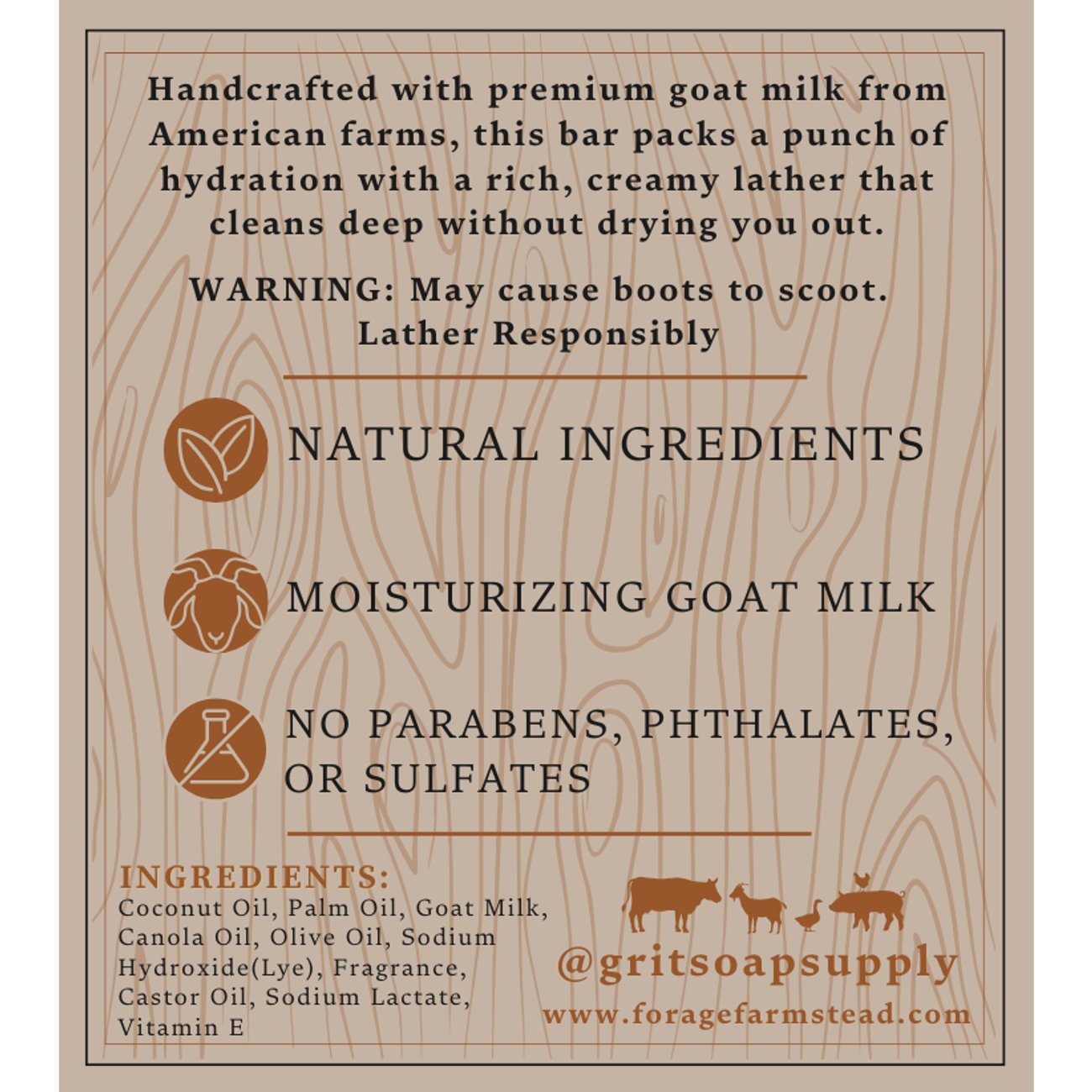 Grit Men's Goat Milk Bar Soap - Cowhide Bourbon