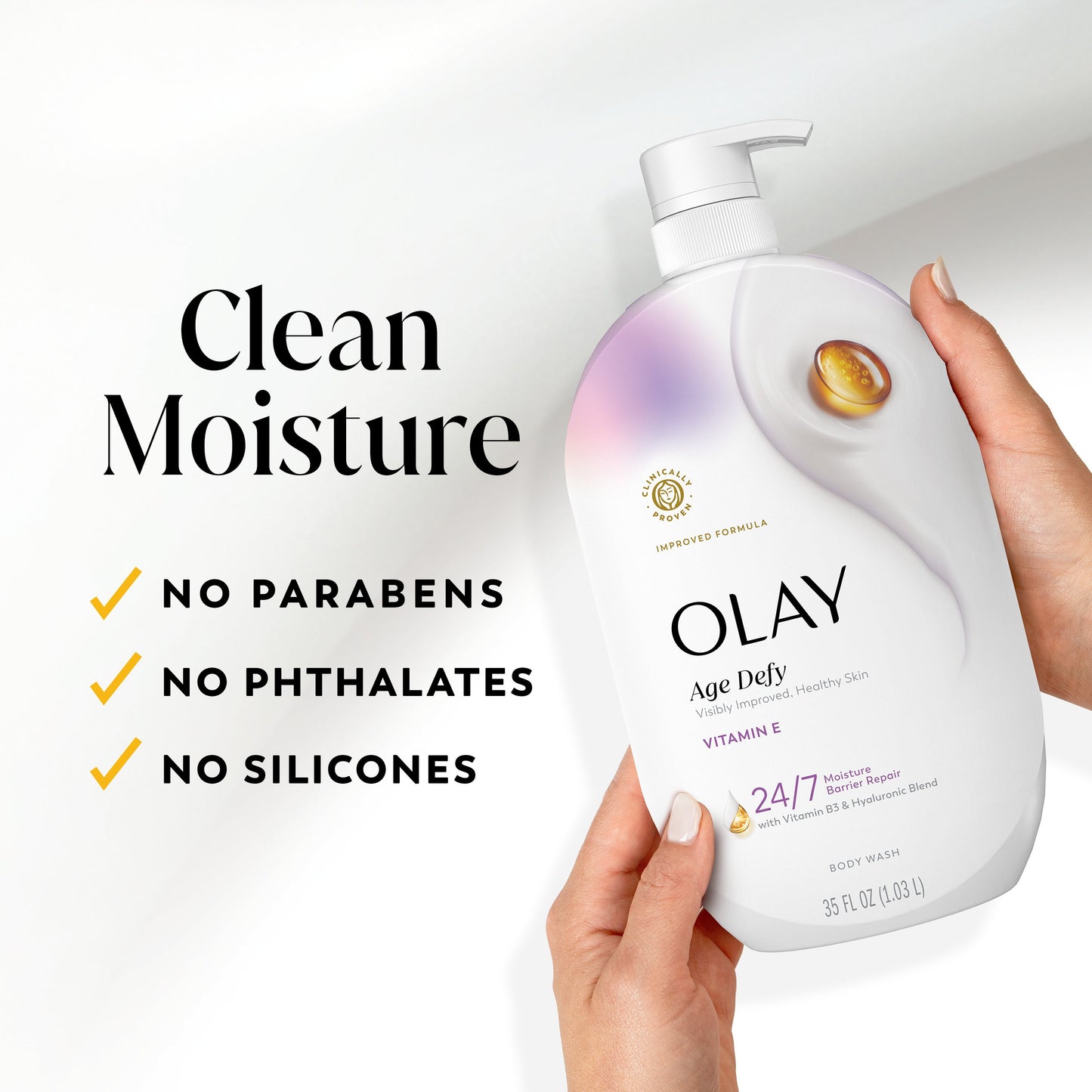 Olay Ultra Moisture Age Defy Body Wash with Vitamin E, Vitamin B3 and Hyaluronic Blend, 35oz