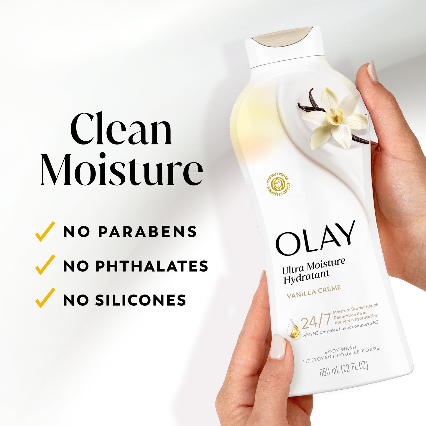Olay Ultra Moisture Body Wash with Vanilla Creme, Vitamin B3 and Hyaluronic Blend, 22oz