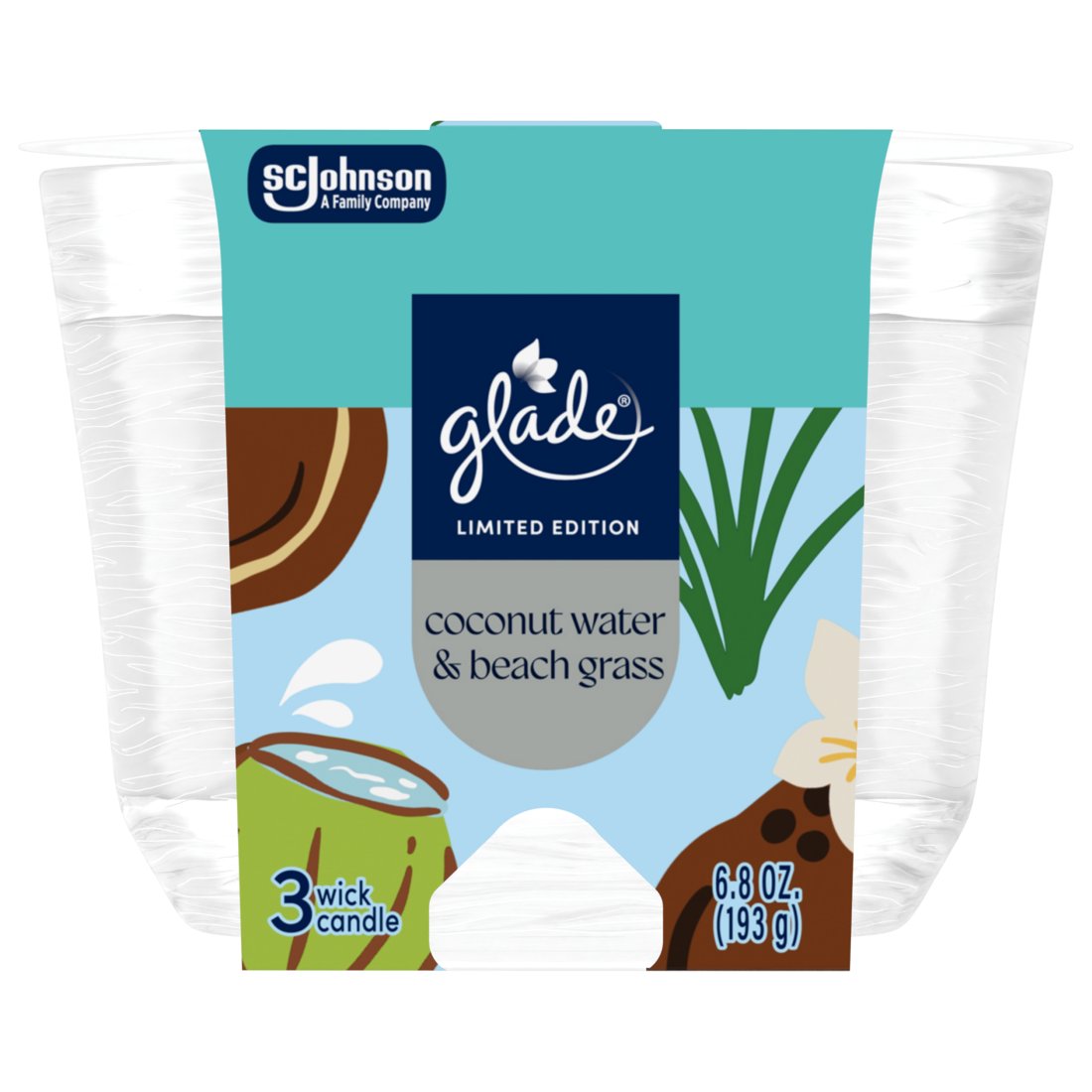 Glade 3 Wick Candle - Coconut Water & Beach Grass