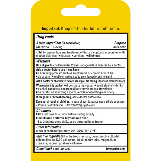 Dramamine Travel Size Motion Sickness Less Drowsy Tablets