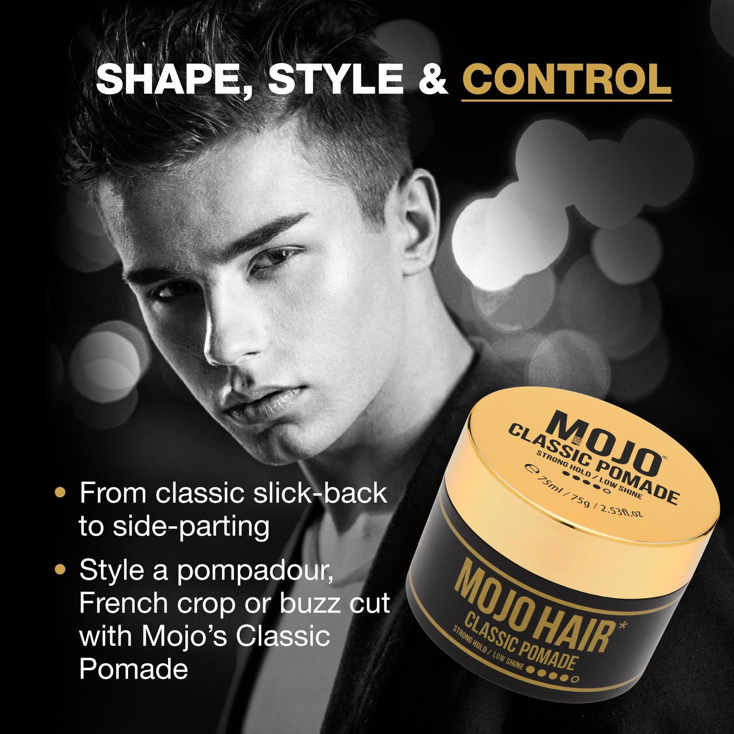 MOJO Classic Hair Styling Pomade - Strong Hold, Low Shine