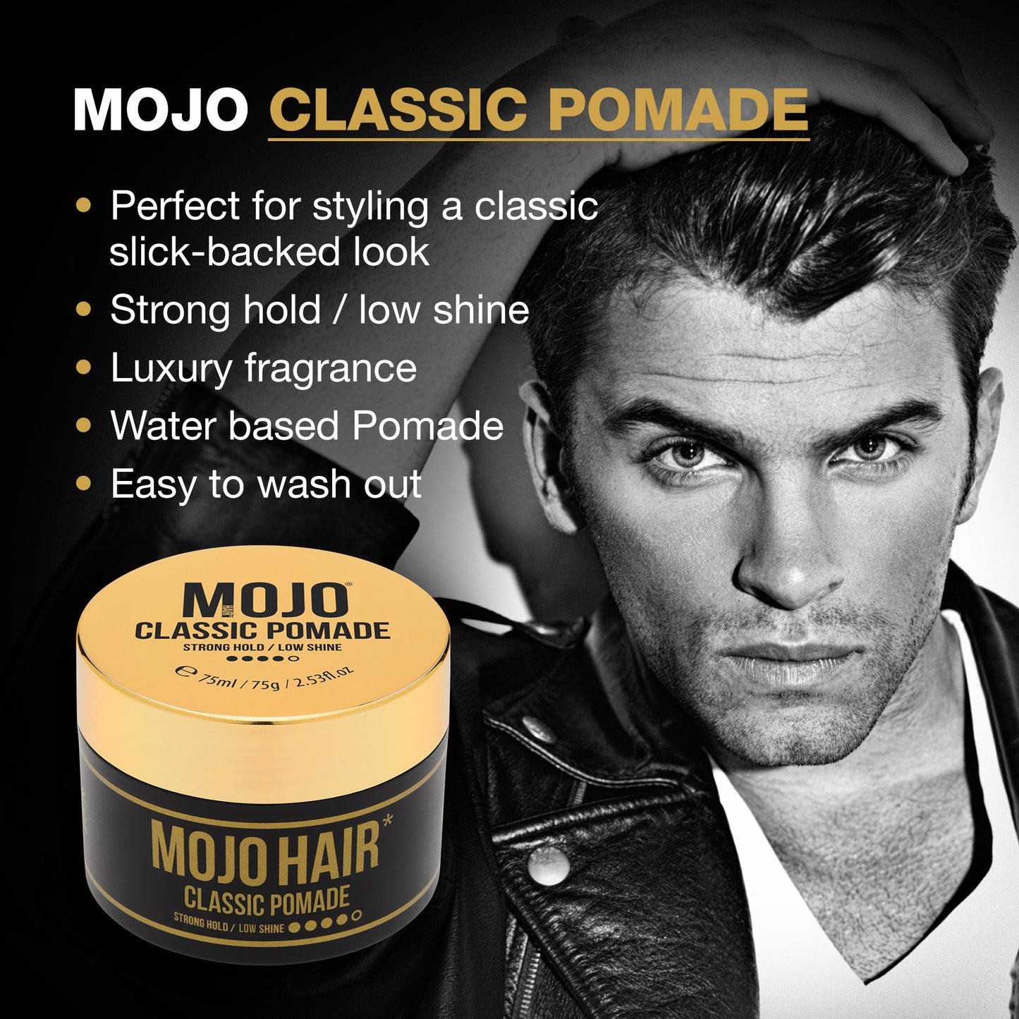 MOJO Classic Hair Styling Pomade - Strong Hold, Low Shine