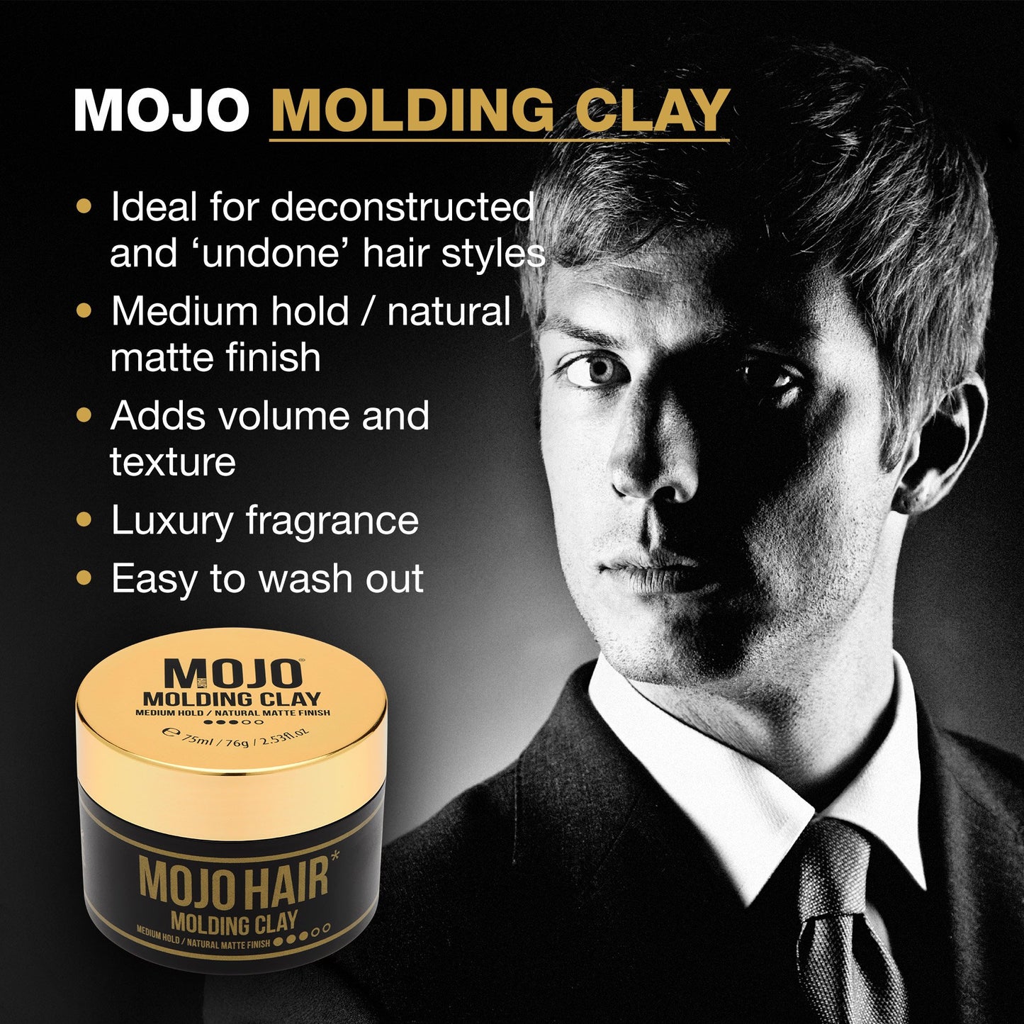 MOJO Molding Hair Styling Clay - Medium Hold, Matte Finish