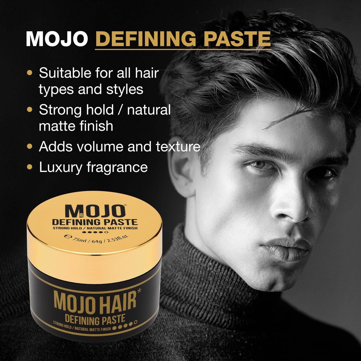 MOJO Defining Hair Styling Paste - Strong Hold, Matte Finish