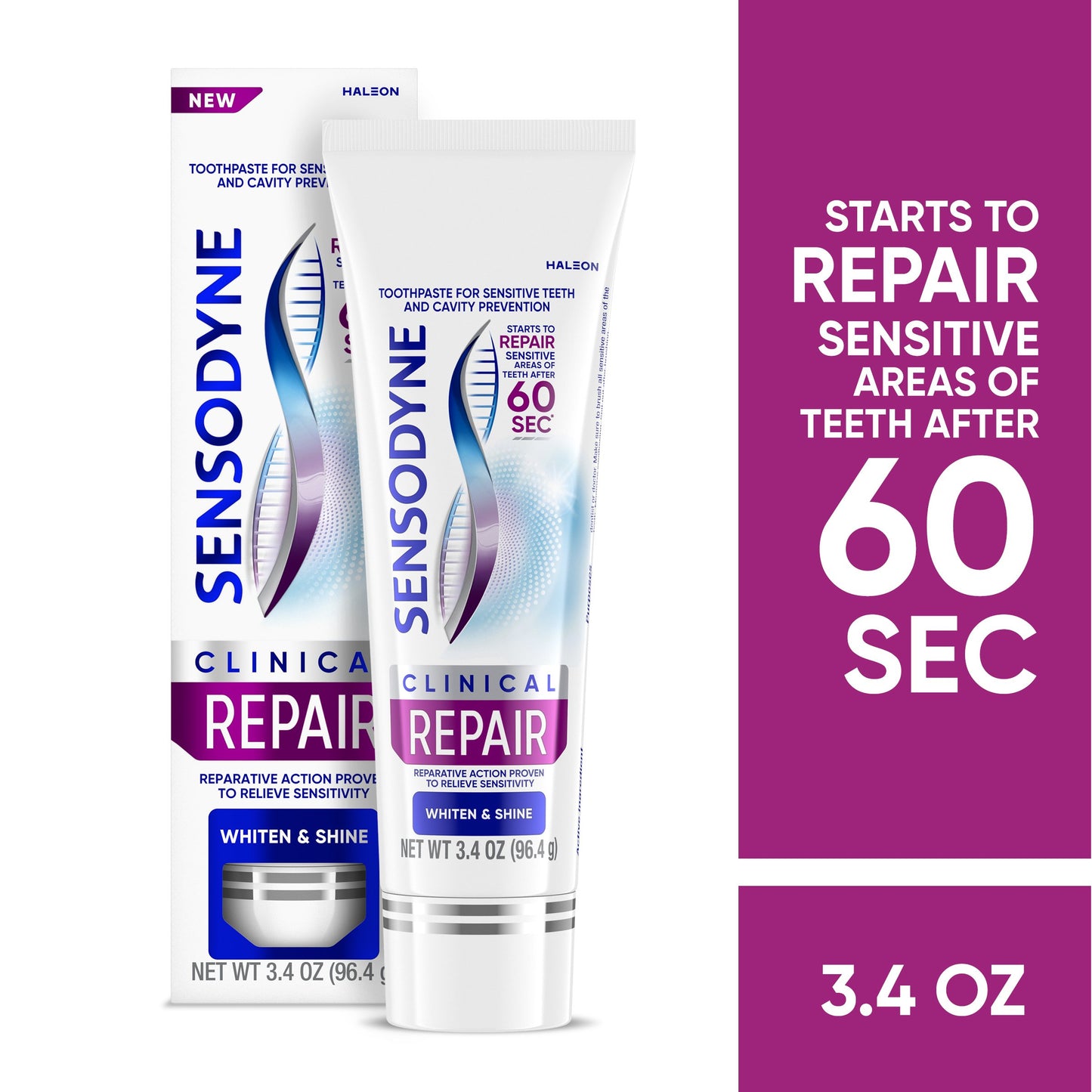 Sensodyne Clinical Repair Whiten & Shine Toothpaste for Sensitivity Relief, 3.4 oz