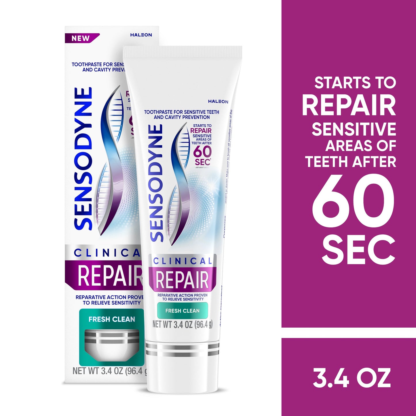 Sensodyne Clinical Repair Fresh Clean Toothpaste for Sensitivity Relief, 3.4 oz