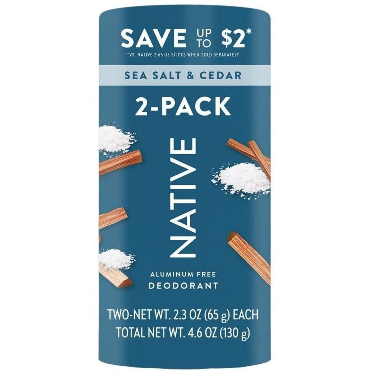 Native Aluminum Free Deodorant Solid - Sea Salt & Cedar, 2 pk