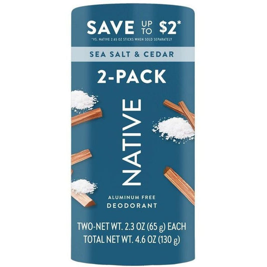 Native Aluminum Free Deodorant Solid - Sea Salt & Cedar, 2 pk