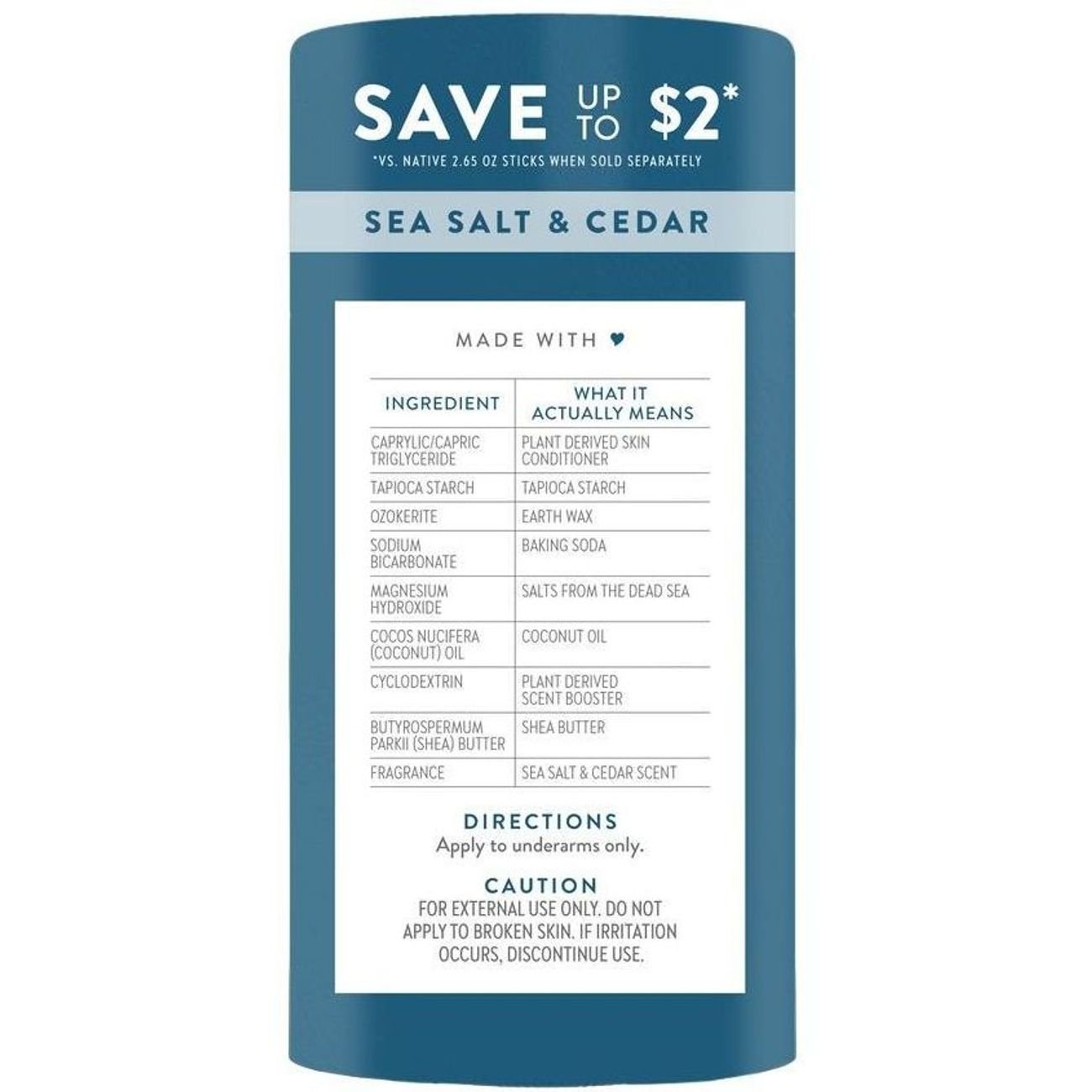 Native Aluminum Free Deodorant Solid - Sea Salt & Cedar, 2 pk