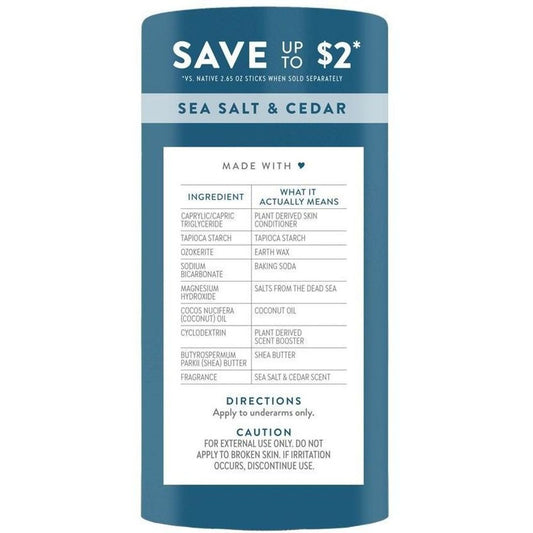 Native Aluminum Free Deodorant Solid - Sea Salt & Cedar, 2 pk