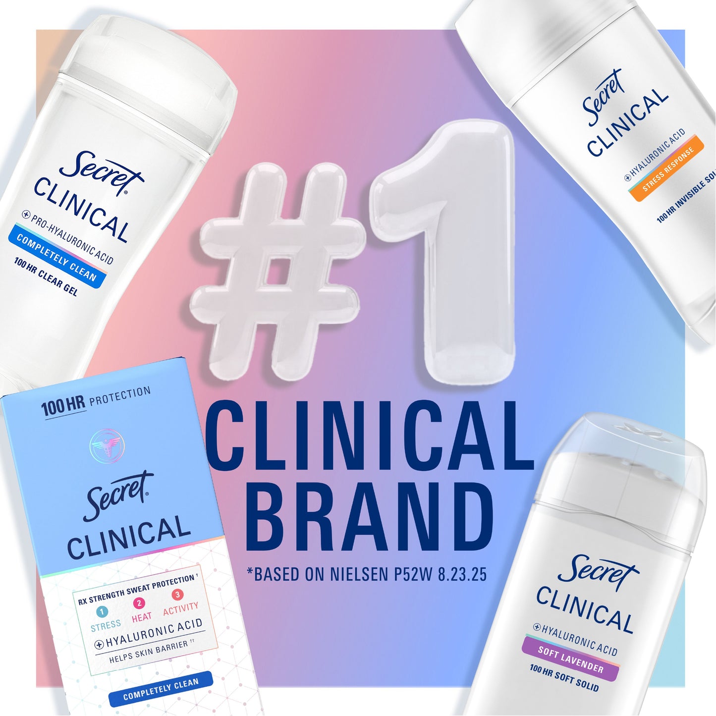 Secret Clinical Strength 100HR Pro-Hyaluronic Acid Antiperspirant & Deodorant for Women, Clear Gel, Stress Response, 2.6oz