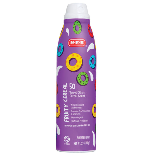 H-E-B Oxybenzone Free Fruity Cereal Sunscreen Spray - SPF 50