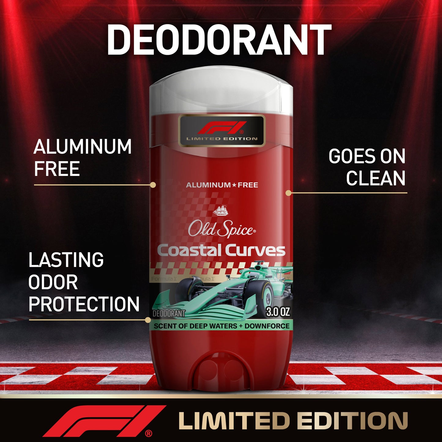 Old Spice Men's Aluminum Free Limited Edition F1 Deodorant Solid - Coastal Curves