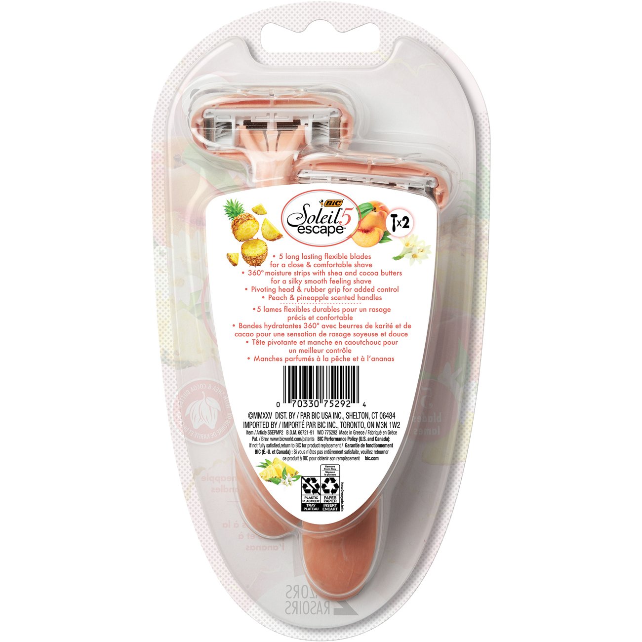BIC Soleil Women's Razors 5 Blade Escape - Peach & Pineapple
