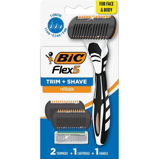 BIC Men's 5 Blade Refillable Trim & Shave Razor