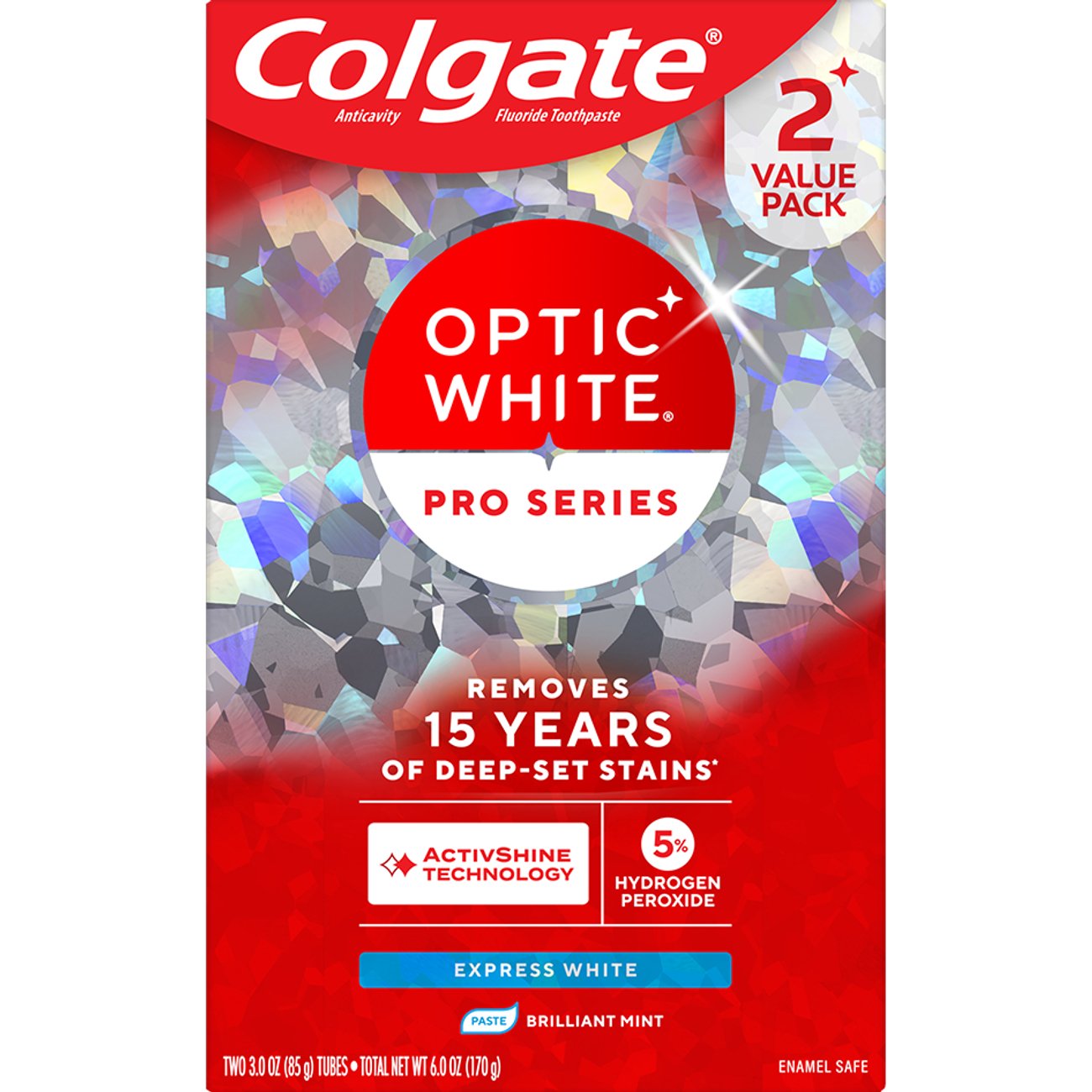Colgate Optic White Pro Series Express White Toothpaste - Brillant Mint , 2 pk