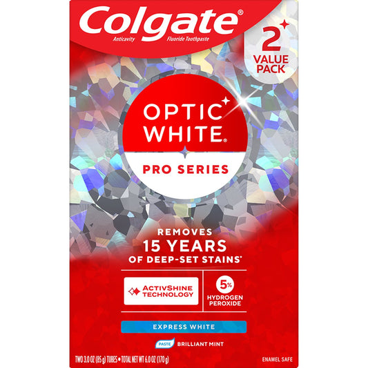 Colgate Optic White Pro Series Express White Toothpaste - Brillant Mint , 2 pk