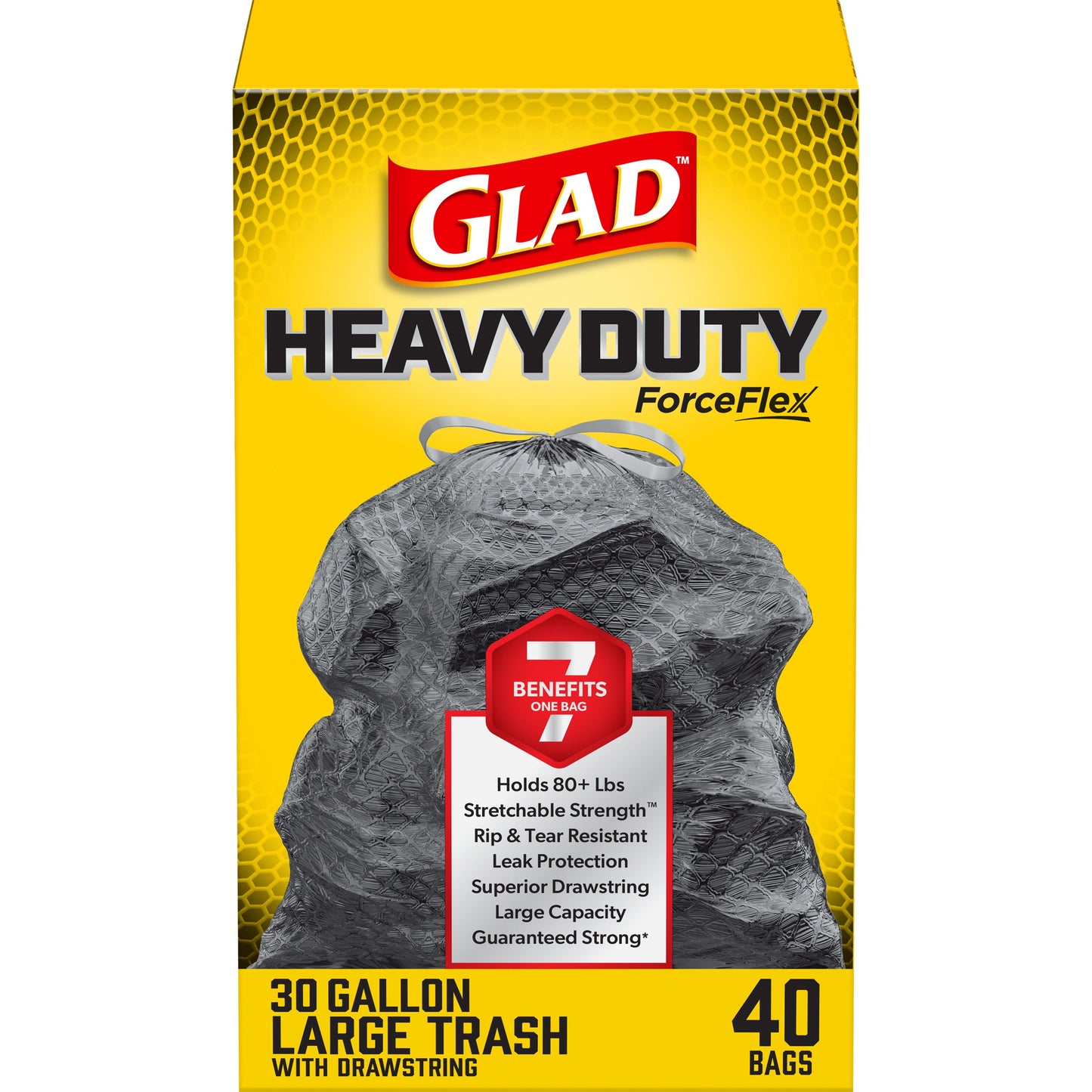 Glad ForceFlex Heavy Duty Drawstring Black Trash Bags, 30 Gallon