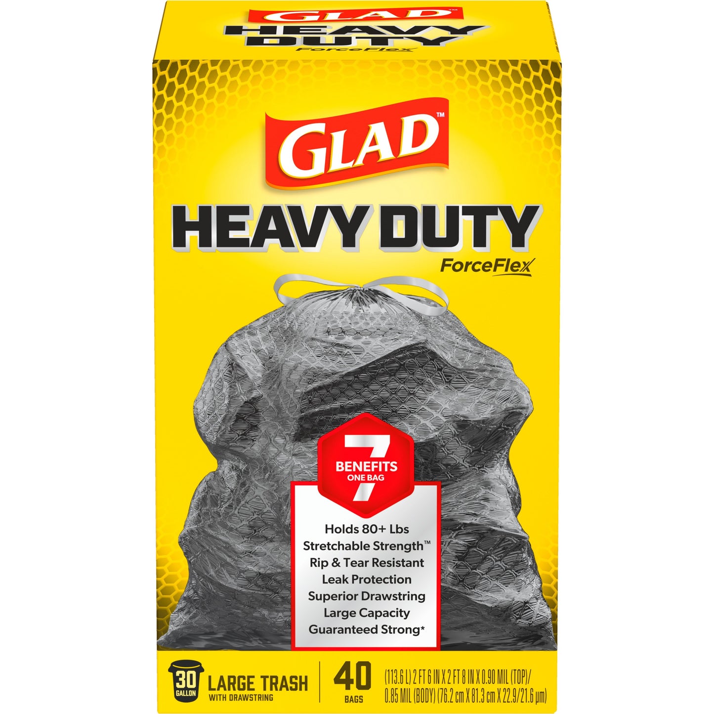 Glad ForceFlex Heavy Duty Drawstring Black Trash Bags, 30 Gallon