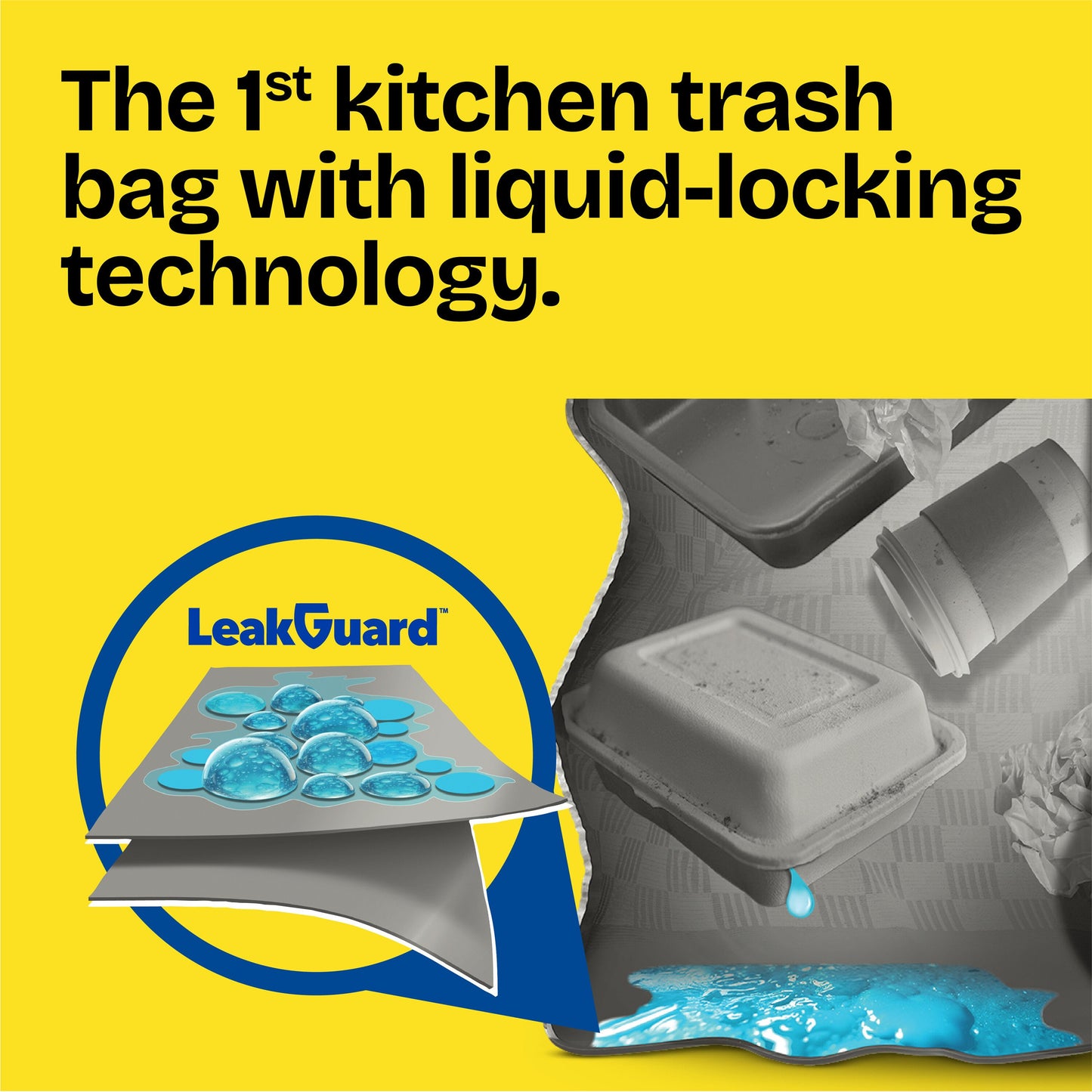 Glad ForceFlex Leak Guard Drawstring Trash Bag, 13 Gallon - Sunshine Lemon