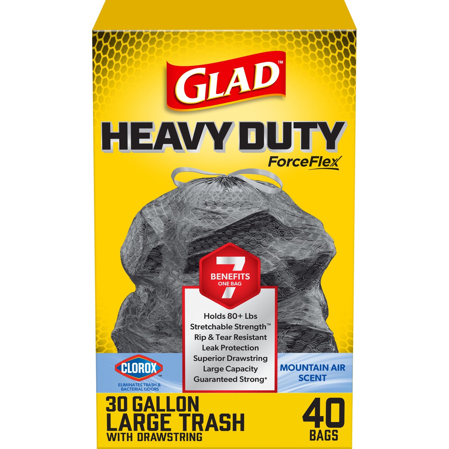 Glad ForceFlex Heavy Duty Drawstring Trash Bag, 30 Gallon - Mountain Air
