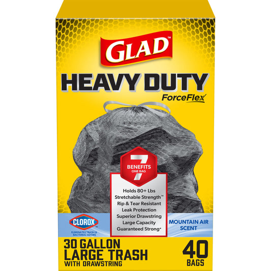 Glad ForceFlex Heavy Duty Drawstring Trash Bag, 30 Gallon - Mountain Air