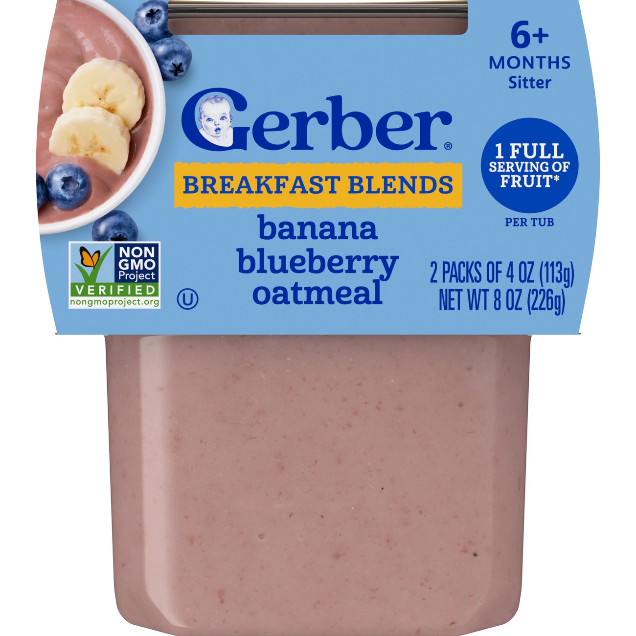 Gerber Breakfast Blends - Banana Blueberry Oatmeal, 4 oz Tubs