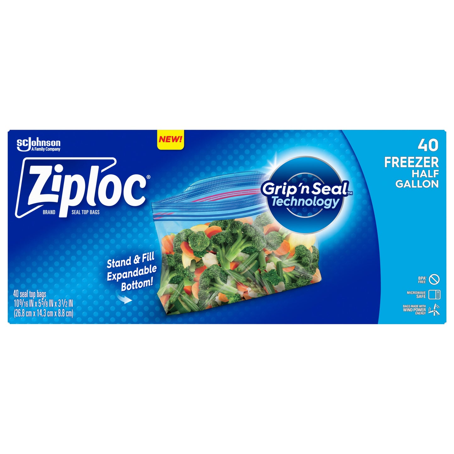 Ziploc Freezer Half Gallon Storage Bags, Grip ’n Seal Technology
