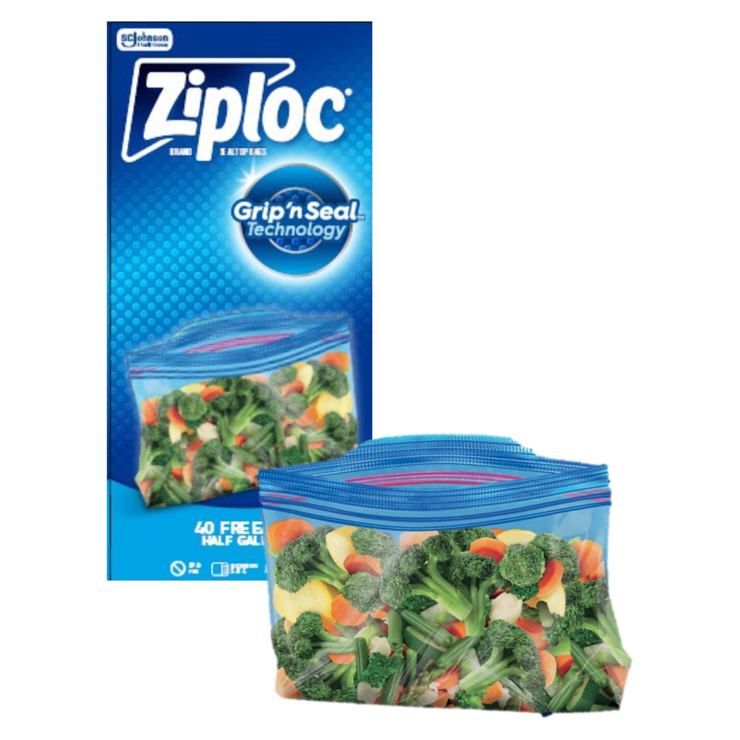 Ziploc Freezer Half Gallon Storage Bags, Grip ’n Seal Technology